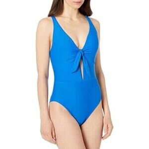 Athena Tie Front Keyhole Maillot One Piece Swimsuit Bora Bora Blue Size 14 $88